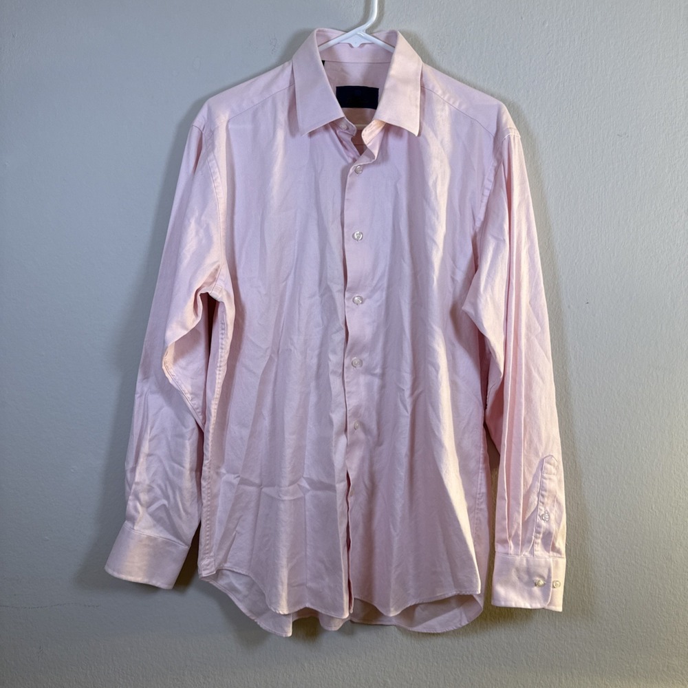 David Donahue Trim Fit Pink Dress Shirt Men's 16‎ 34-35 Luxury Spread Collar